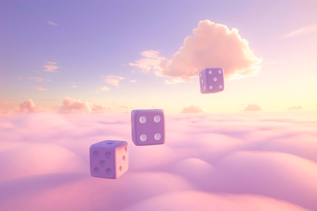 Free photo view of 3d dice with abstract scenery