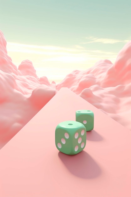 Free photo view of 3d dice with abstract scenery