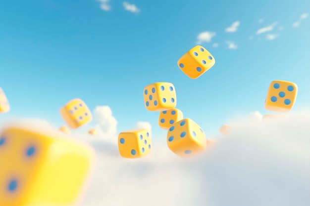 Free photo view of 3d dice with clouds