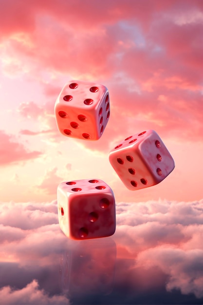 Free photo view of 3d dice with clouds