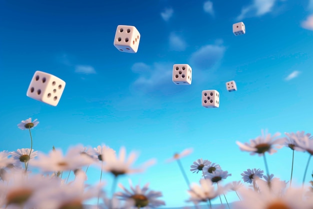 Free photo view of 3d dice with flowers