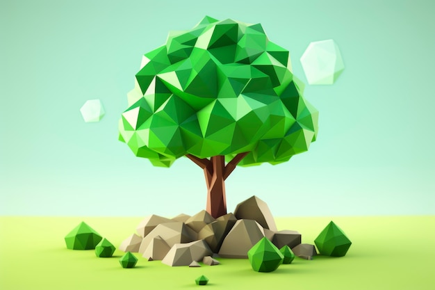 View of 3d geometric tree with low graphics design