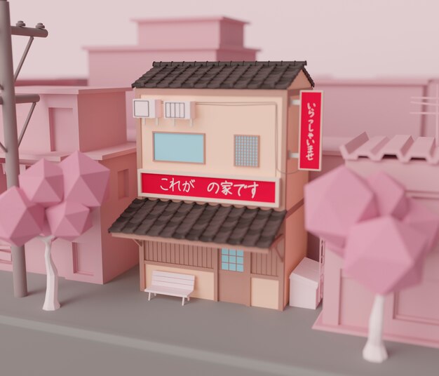 View of 3d house in japanese style