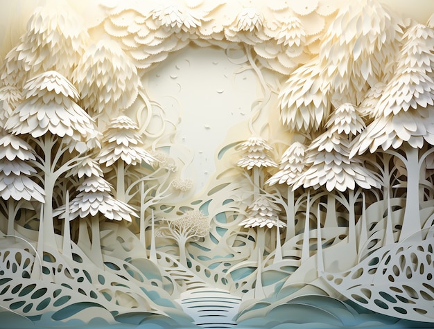 View of 3d paper style trees