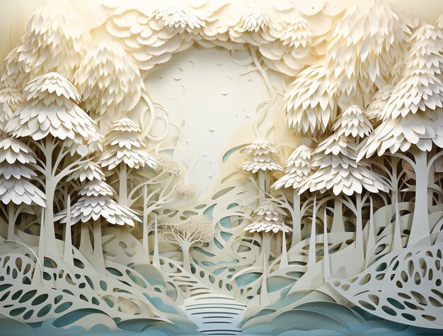 View of 3d paper style trees