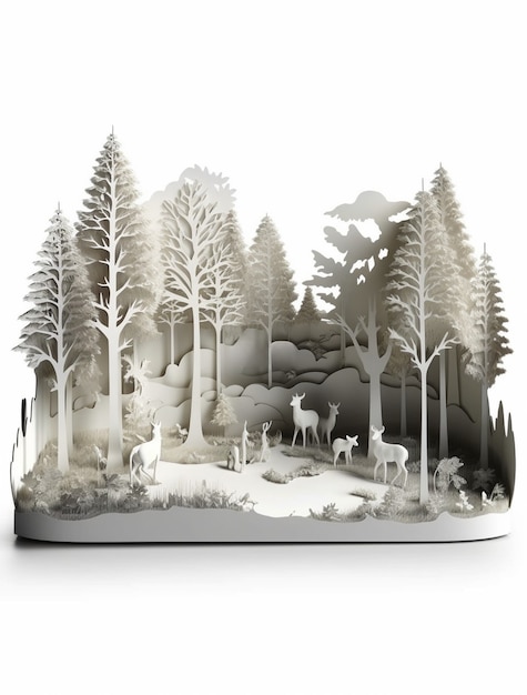 View of 3d paper style trees