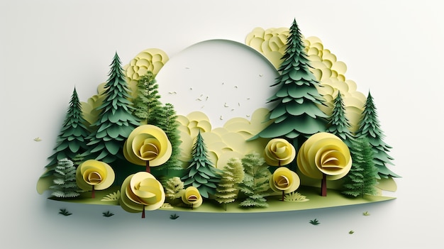 View of 3d paper style trees