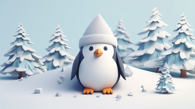 Free photo view of 3d penguin bird with nature landscape