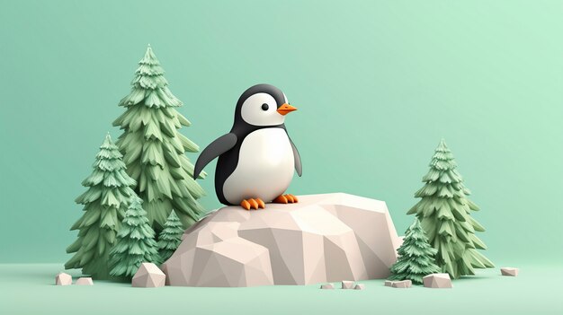 Free photo view of 3d penguin bird with nature landscape