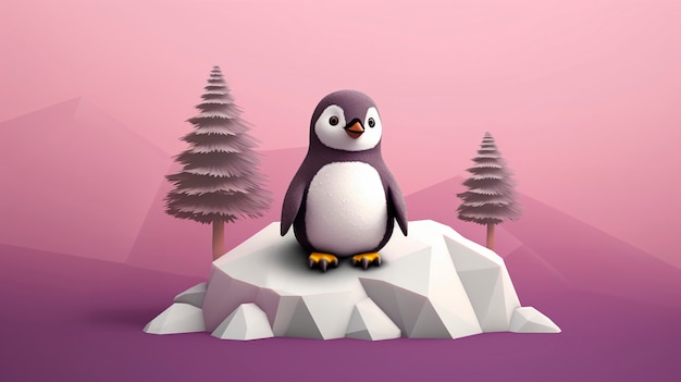 Free photo view of 3d penguin bird with nature landscape