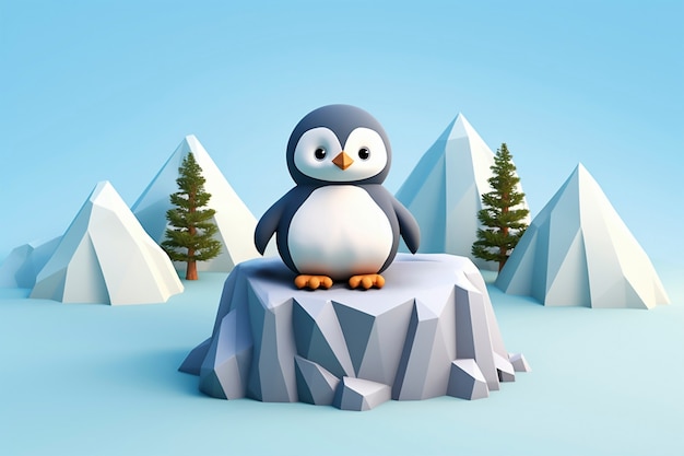 Free photo view of 3d penguin bird with nature landscape