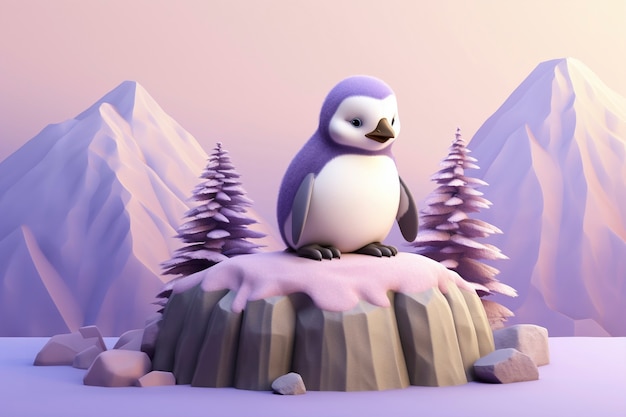 Free photo view of 3d penguin bird with nature landscape