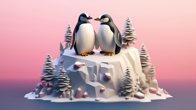 View of 3d penguin bird with nature landscape