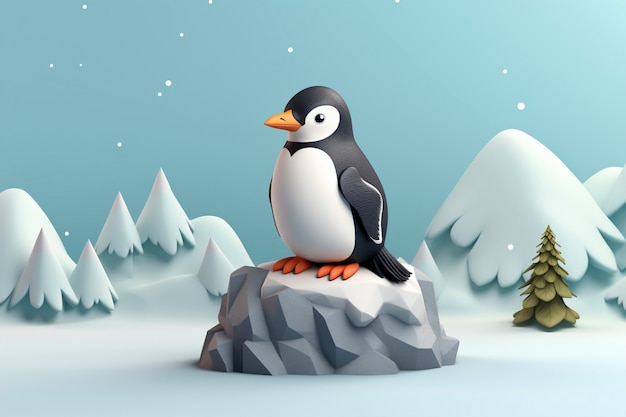 Free photo view of 3d penguin bird with nature landscape