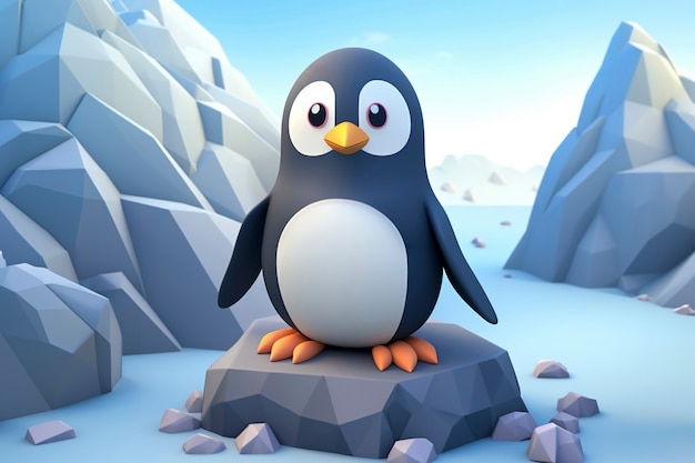 Free photo view of 3d penguin bird with nature landscape