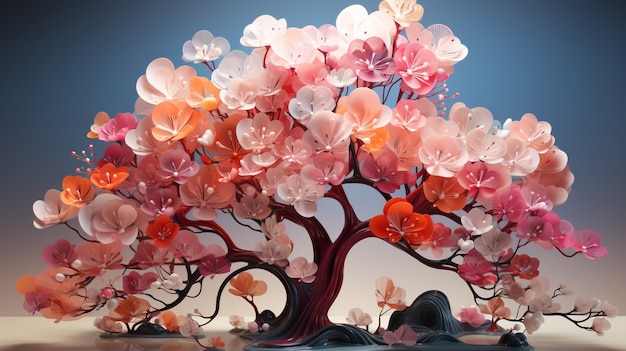 View of 3d pink blossom tree