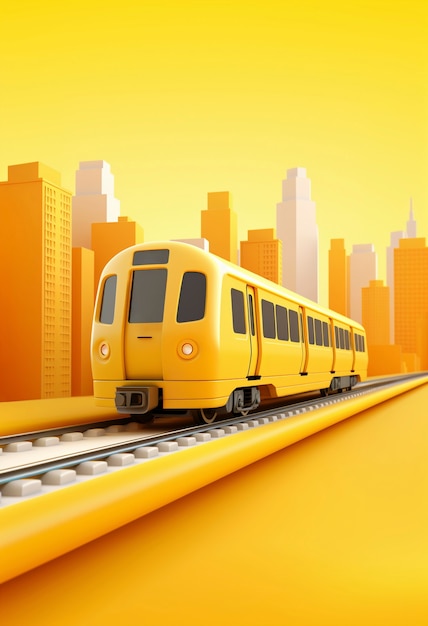 Free photo view of 3d train model with simple colored background