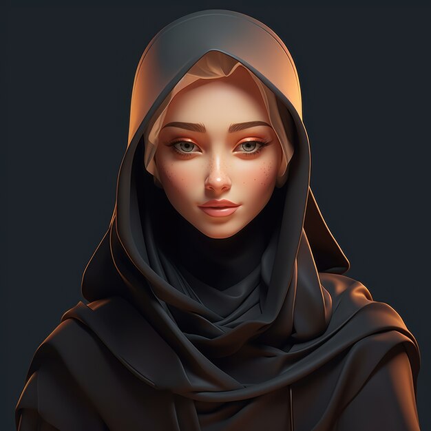 View of 3d woman wearing a hijab