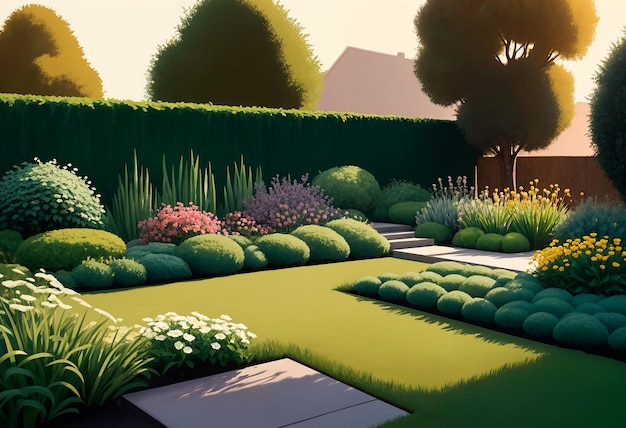 Free photo view of backyard garden in digital art style