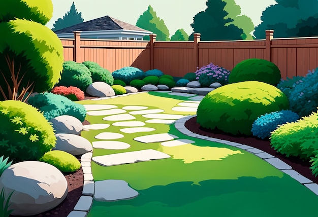 Free photo view of backyard garden in digital art style