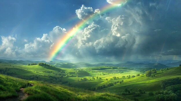 View of beautiful rainbow over nature landscape