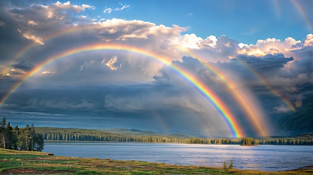 Foto gratuita vista del bellissimo arcobaleno sul paesaggio naturale