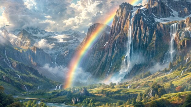 View of beautiful rainbow over nature landscape