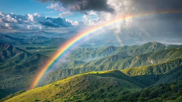 Free photo view of beautiful rainbow over nature landscape