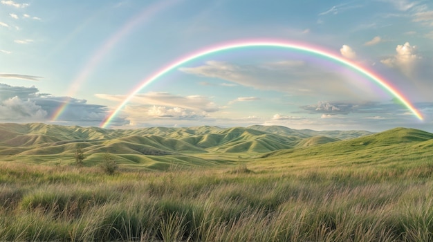 Free photo view of beautiful rainbow over nature landscape