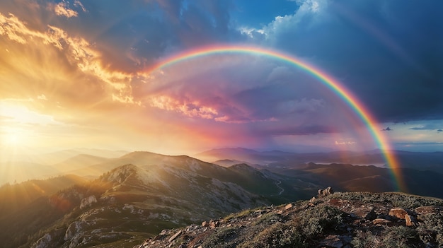 Free photo view of beautiful rainbow over nature landscape