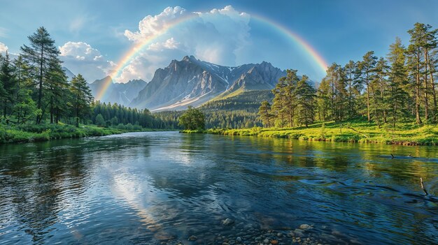 View of beautiful rainbow over nature landscape