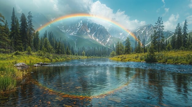 View of beautiful rainbow over nature landscape