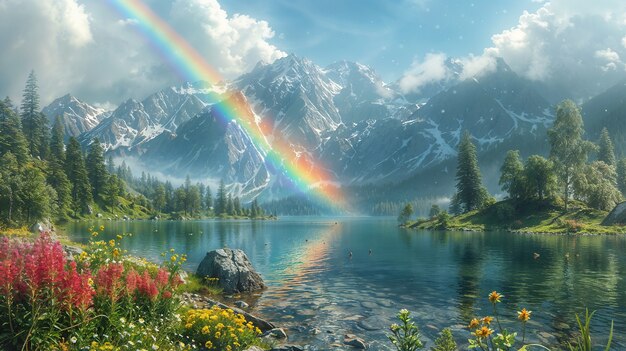 View of beautiful rainbow over nature landscape