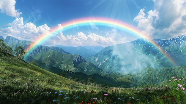 View of beautiful rainbow over nature landscape