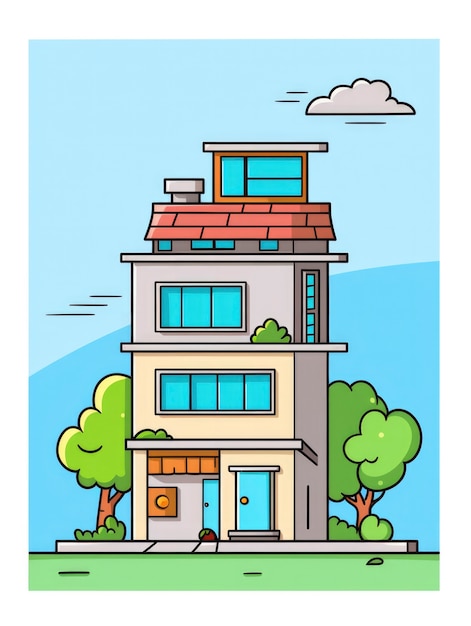 Free photo view of building with cartoon style architecture