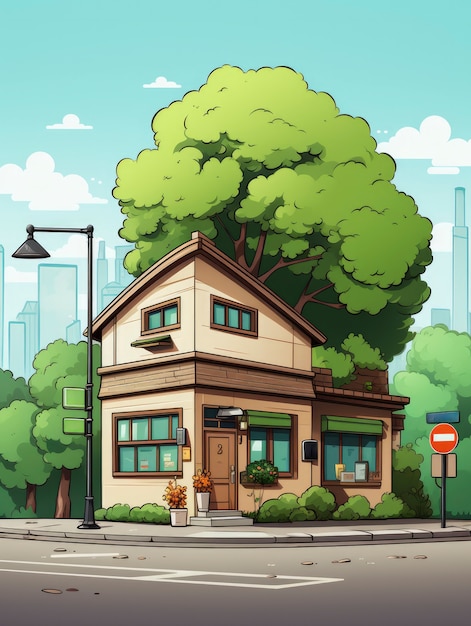 Free photo view of building with cartoon style architecture