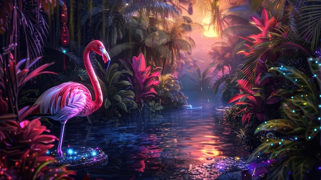 Free Photo view of cartoon tropical flamingo