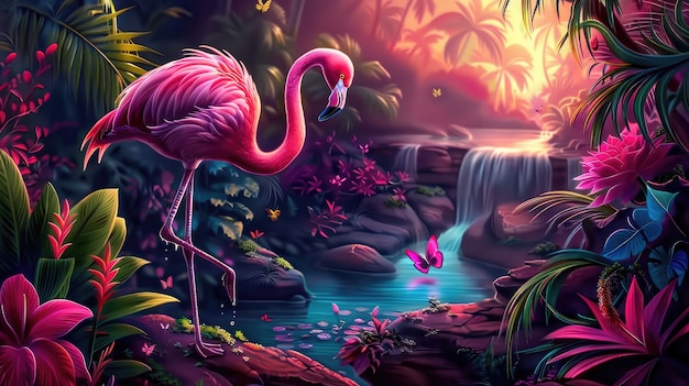 Free Photo view of cartoon tropical flamingo