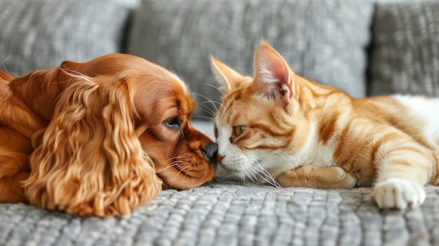 Free Photo view of cats and dogs being friends