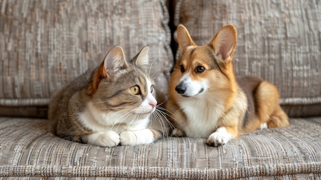 Free photo view of cats and dogs being friends