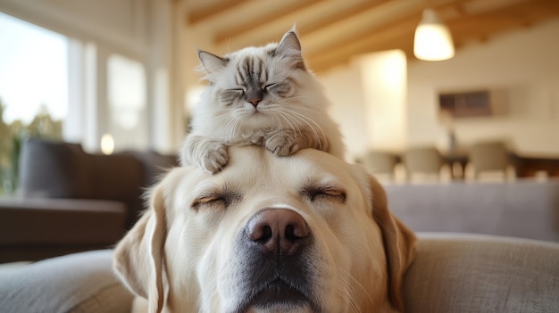 Free Photo view of cats and dogs being friends