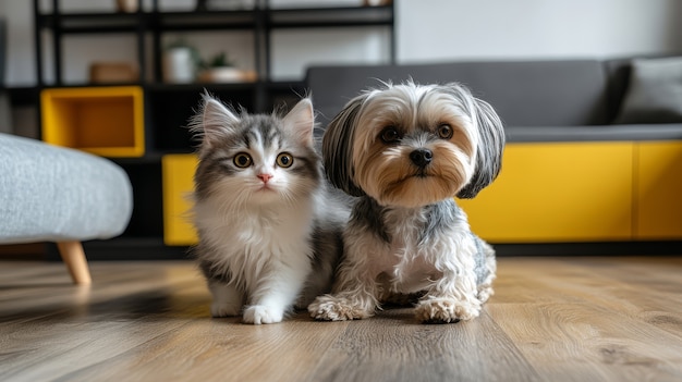 Free Photo view of cats and dogs showing friendship