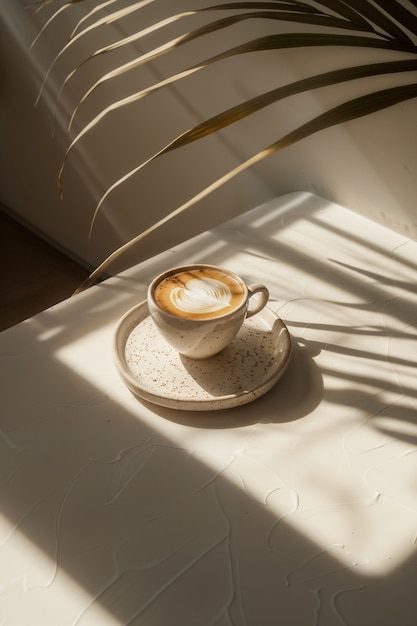 Free Photo view of coffee cup with pastel colored background