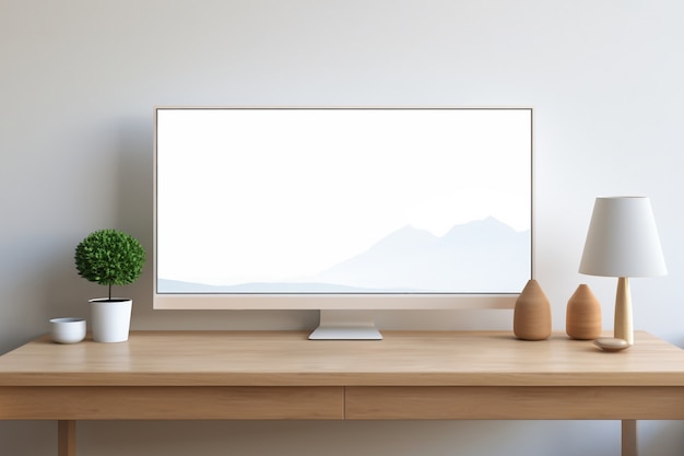 Free Photo view of computer monitor display with desk