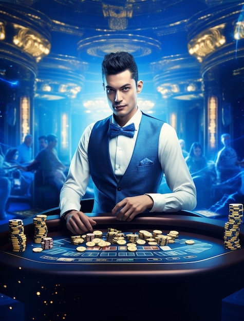 Free photo view of dealer working at a casino