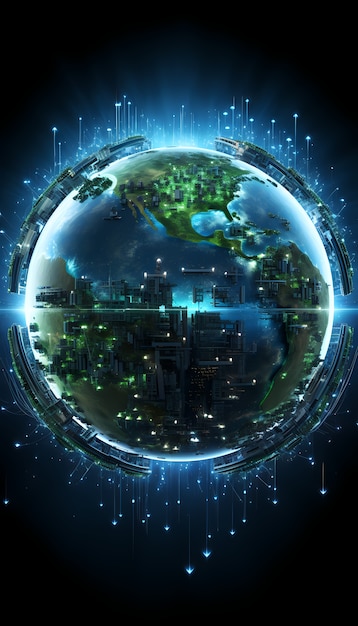 Free photo view of futuristic high tech earth