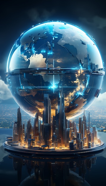 Free photo view of futuristic high tech earth