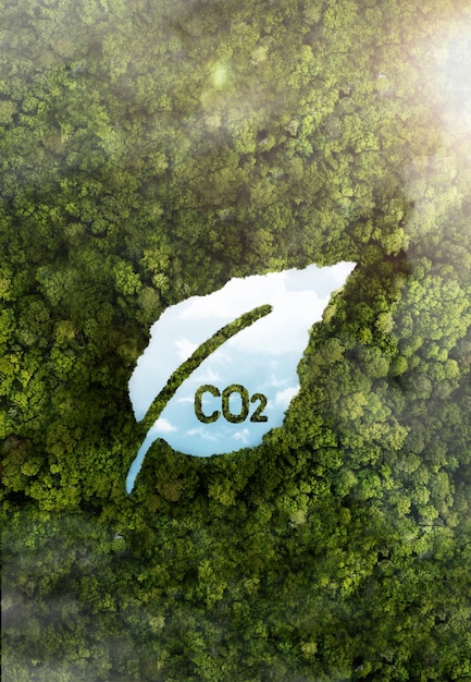 Free photo view of green forest trees with co2