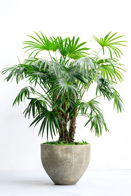 Free photo view of green palm tree species with beautiful foliage