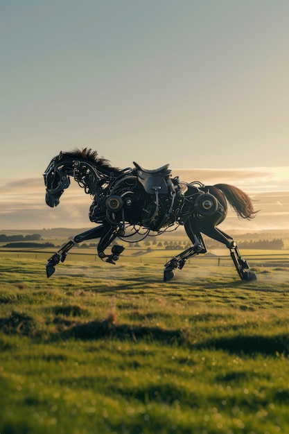 Free Photo view of horse with mechanical and robotic parts in futuristic style